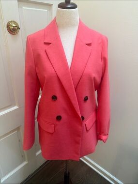 Topshop Coral Double-Breasted Blazer